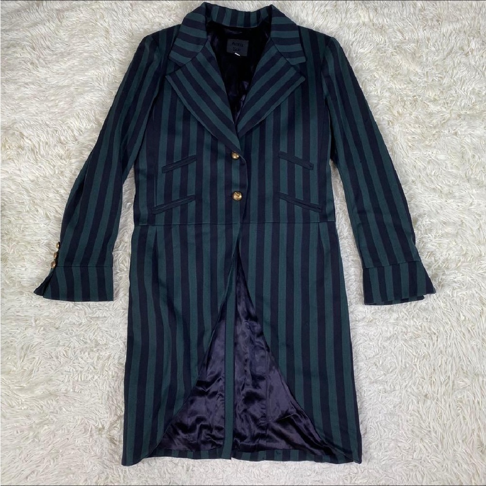Anna Sui Dark Green and Black Striped Blazer
